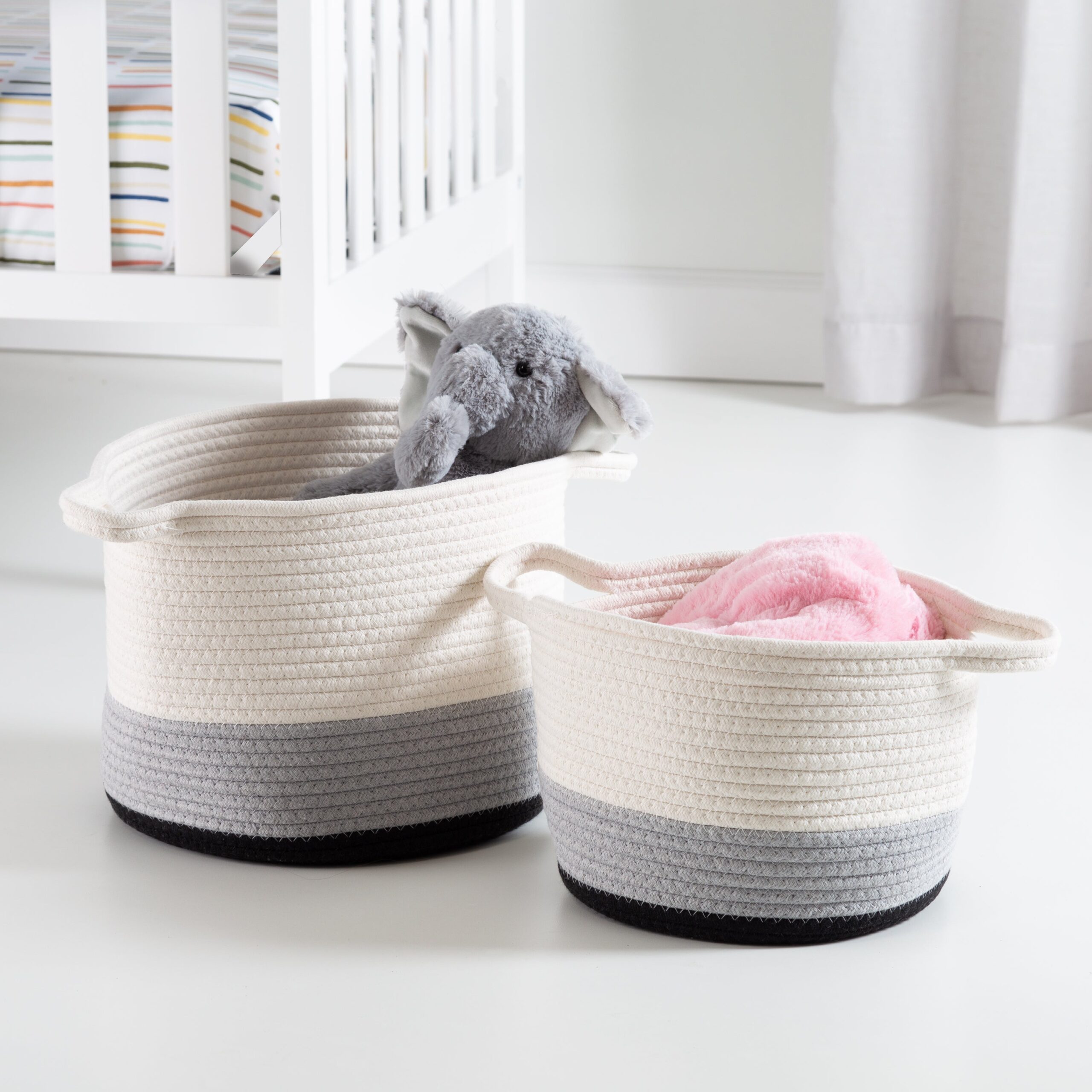 black/white ombré cotton rope nesting basket (set of 2) black/white ombré cotton rope nesting basket (set of 2)