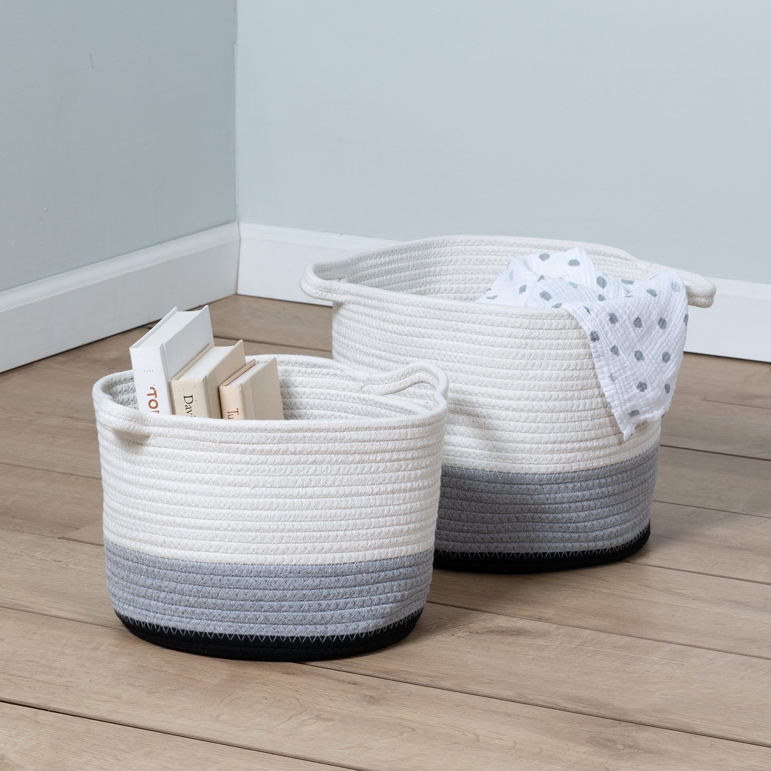 black/white ombré cotton rope nesting basket (set of 2) black/white ombré cotton rope nesting basket (set of 2)
