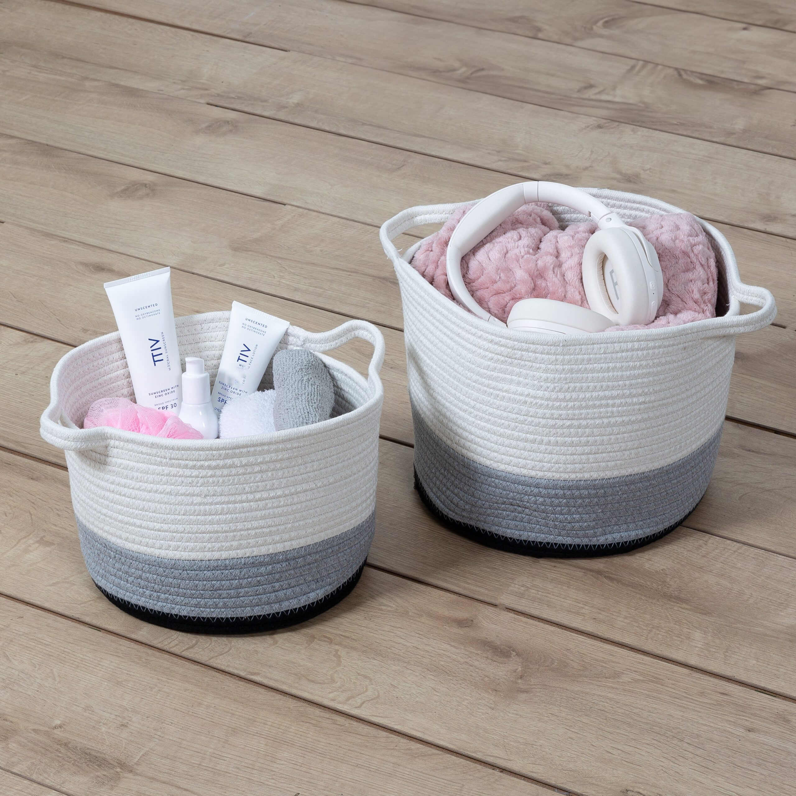 black/white ombré cotton rope nesting basket (set of 2) black/white ombré cotton rope nesting basket (set of 2)