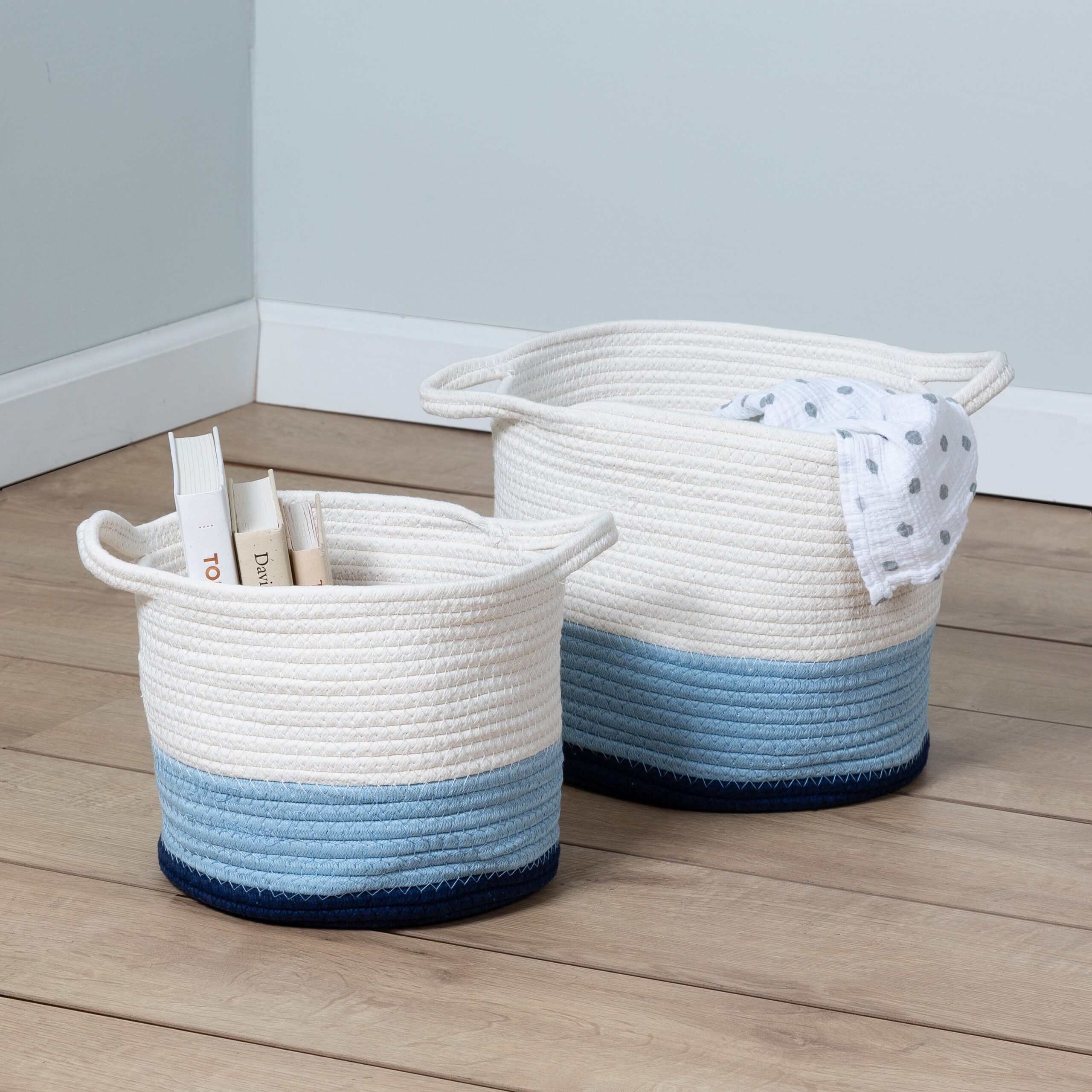 blue/white ombré cotton rope nesting basket (set of 2) blue/white ombré cotton rope nesting basket (set of 2)