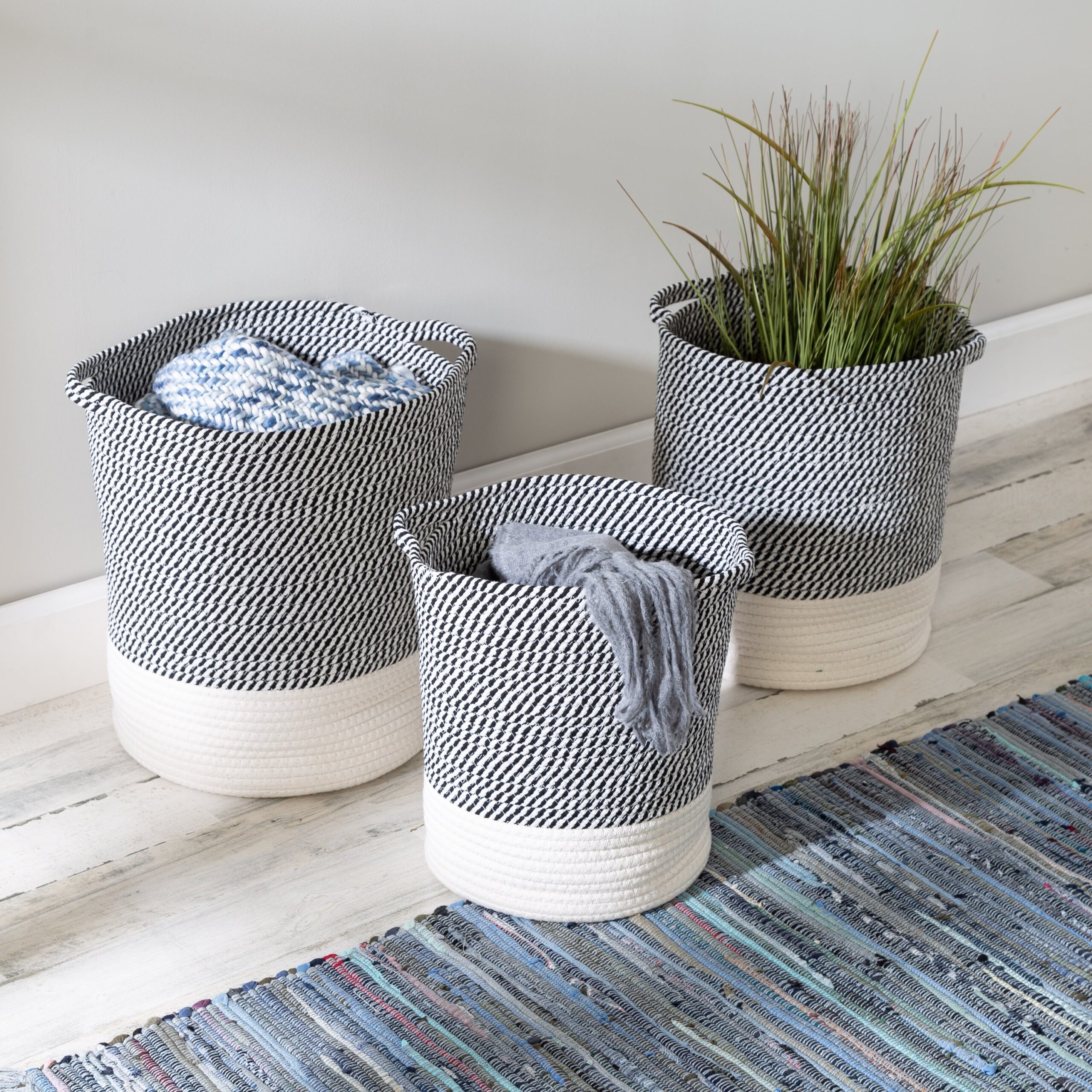 gray/white cotton rope nesting baskets (set of 3) gray/white cotton rope nesting baskets (set of 3)