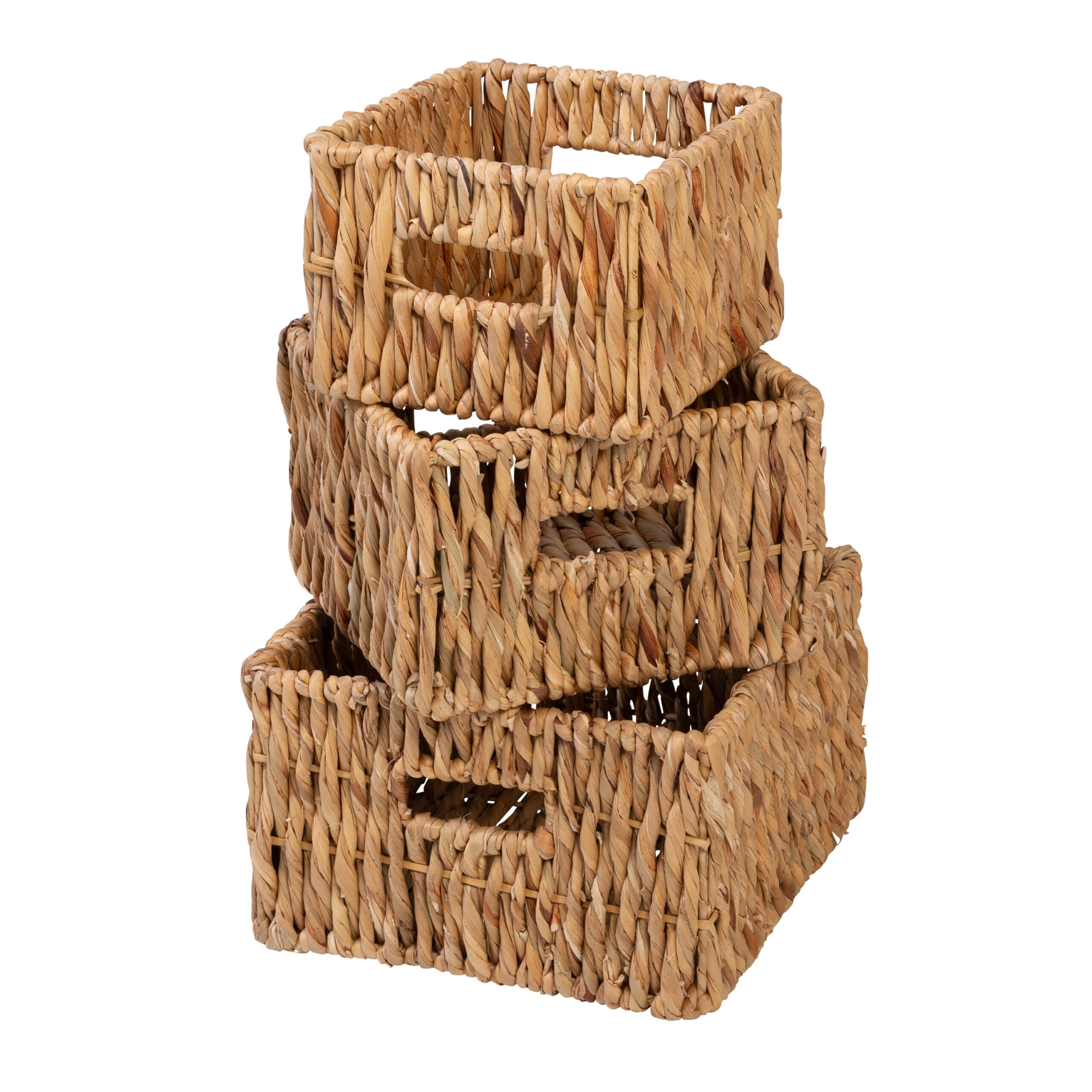 natural wicker square nested baskets with handles (set of 3) natural wicker square nested baskets with handles (set of 3)