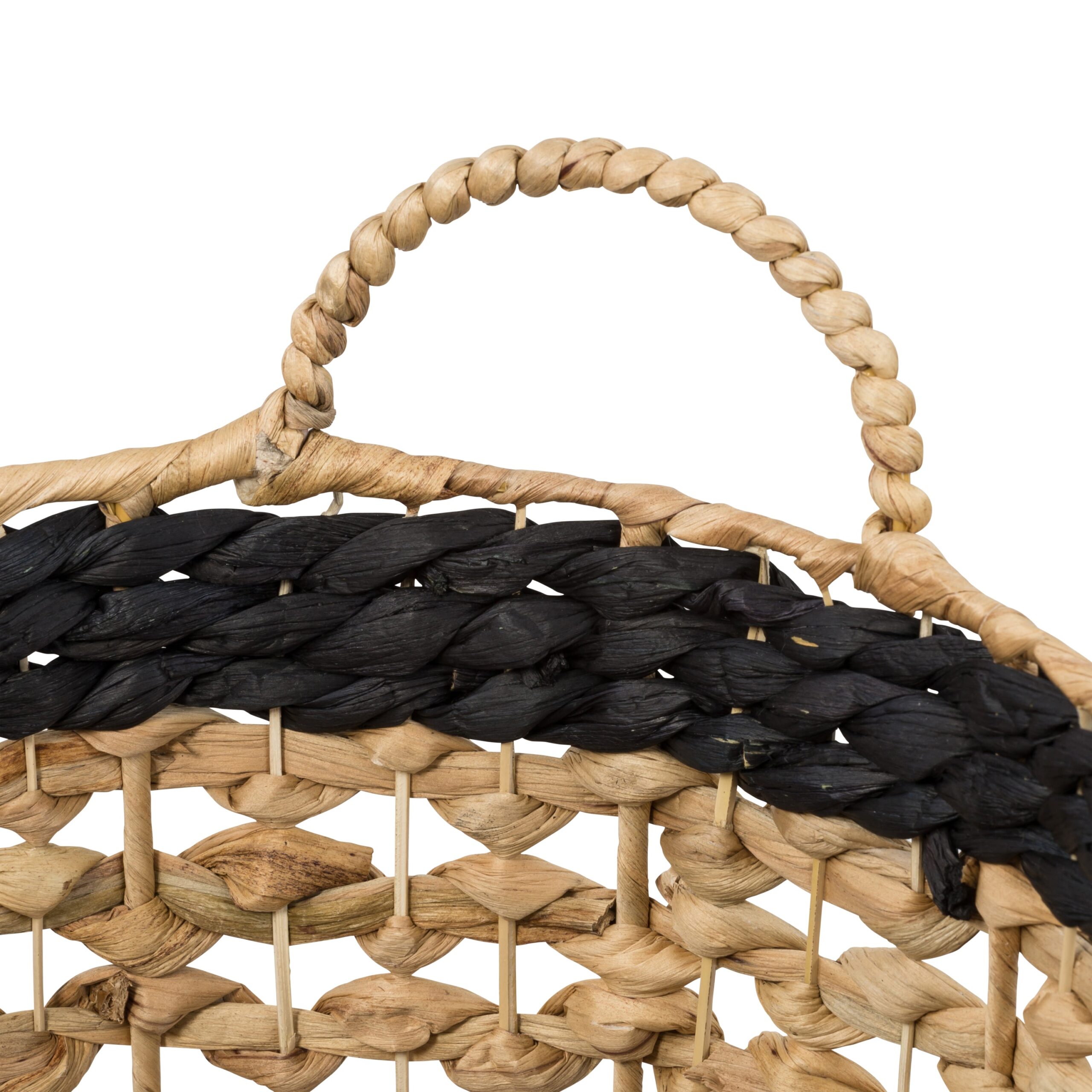 natural/black round decorative wicker baskets with handles (set of 2) natural/black round decorative wicker baskets with handles (set of 2)