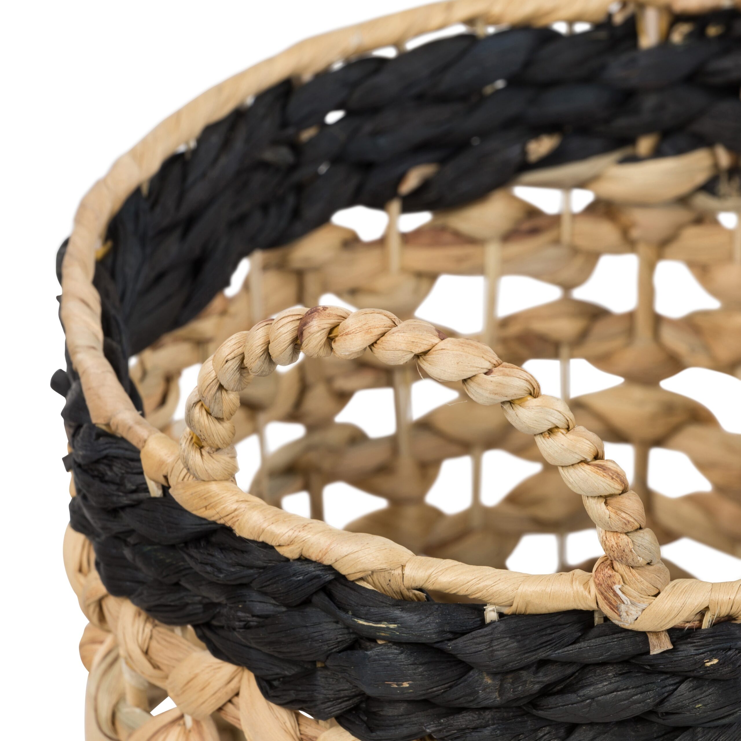 natural/black round decorative wicker baskets with handles (set of 2) natural/black round decorative wicker baskets with handles (set of 2)