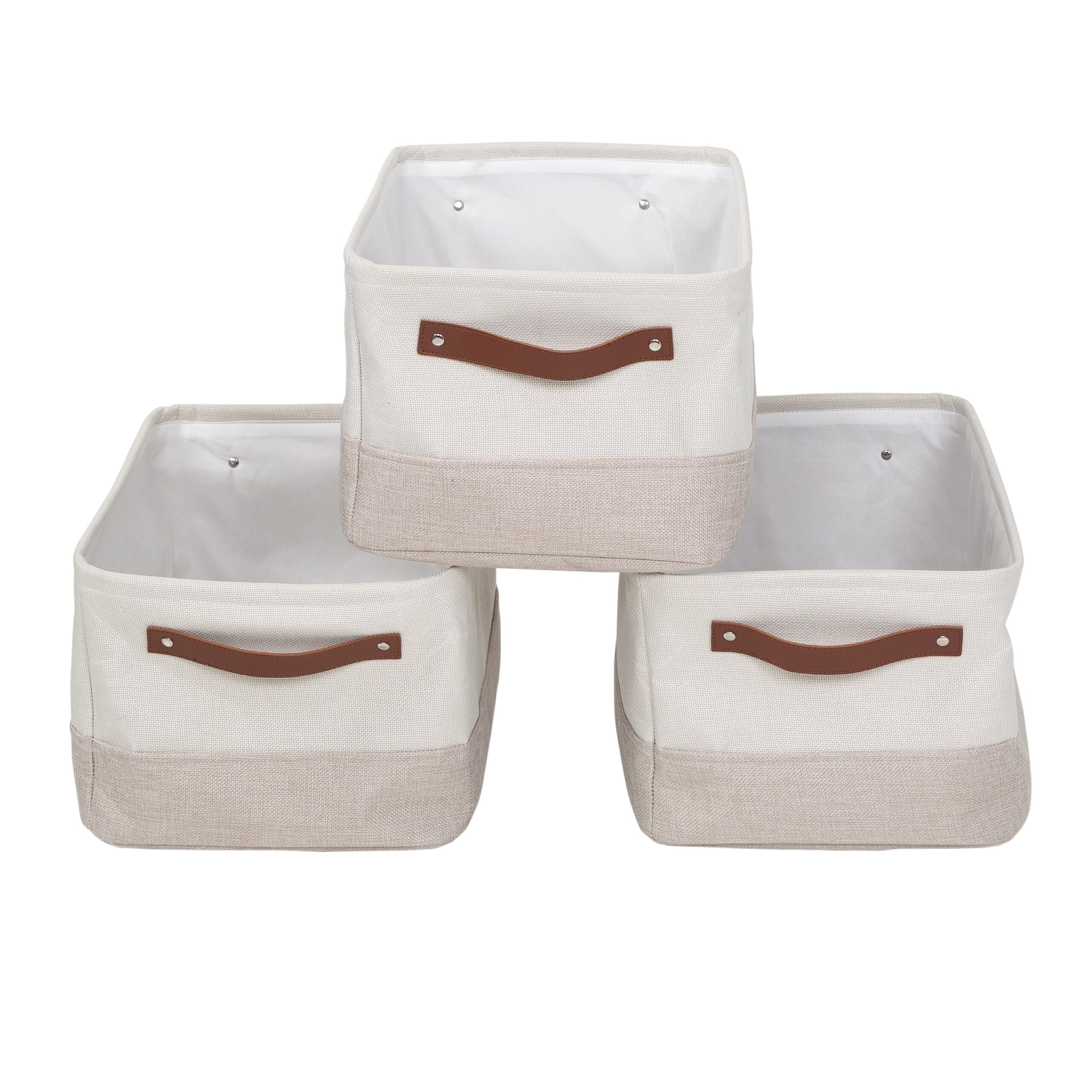 white/beige 3 pack decorative canvas storage bins with handles white/beige 3 pack decorative canvas storage bins with handles