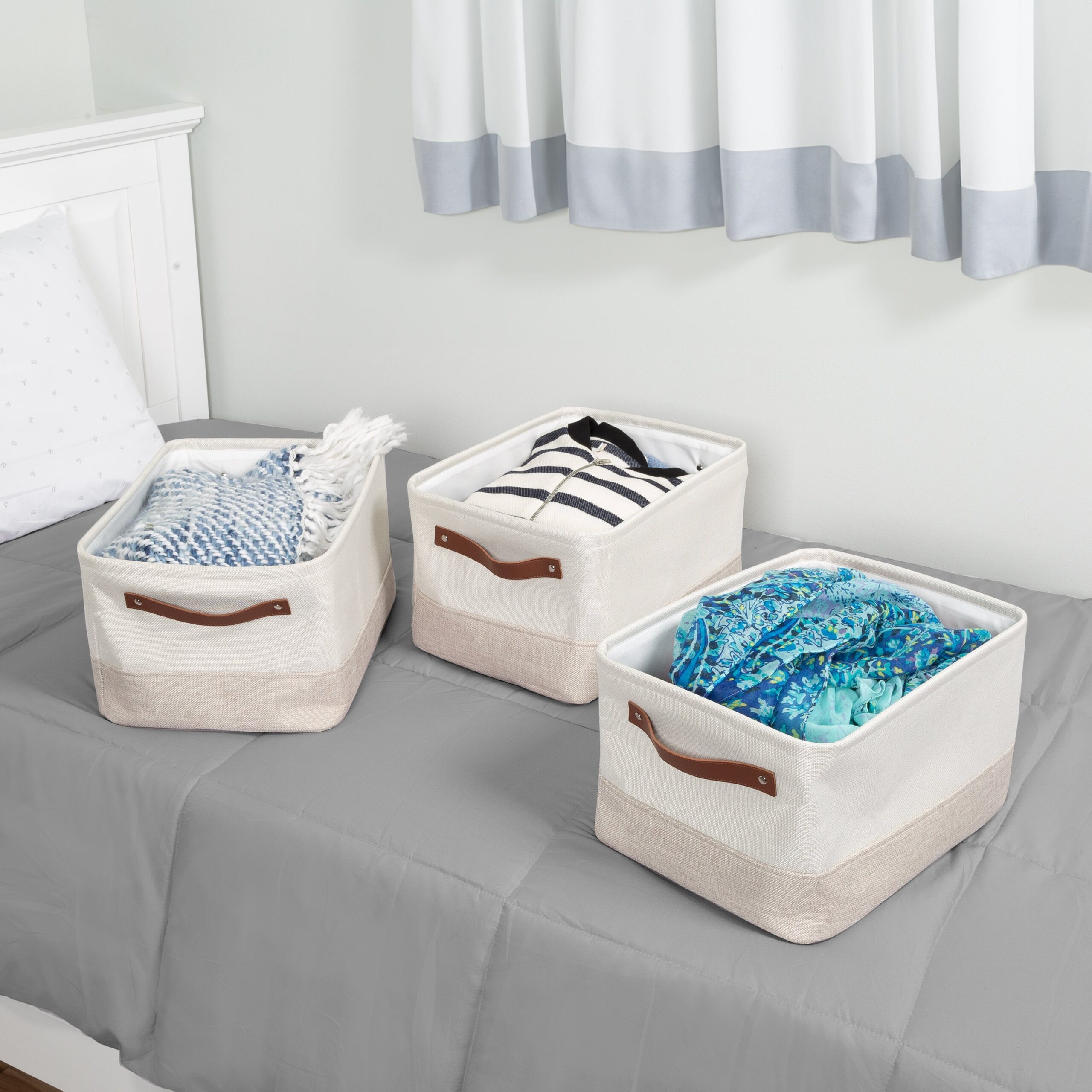 white/beige 3 pack decorative canvas storage bins with handles white/beige 3 pack decorative canvas storage bins with handles