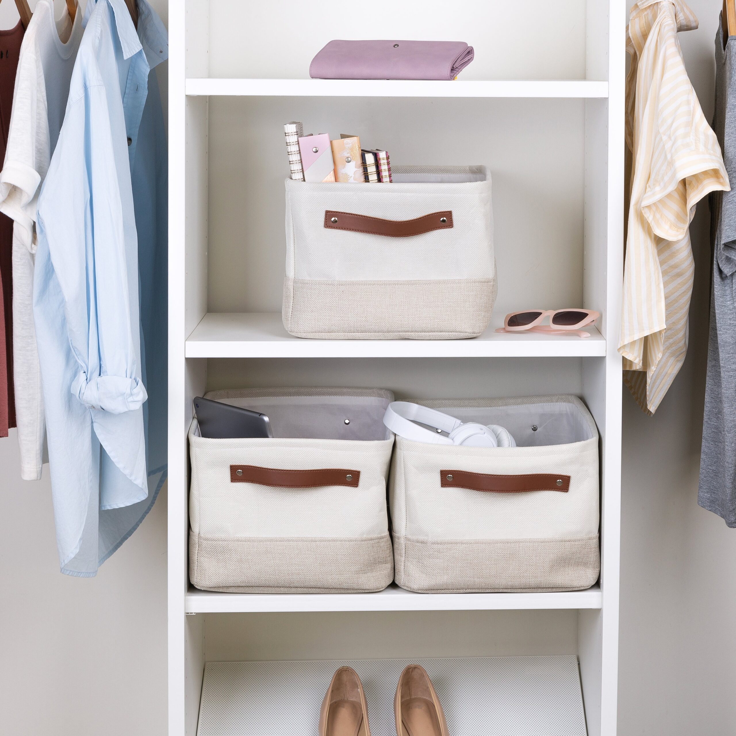 white/beige 3 pack decorative canvas storage bins with handles white/beige 3 pack decorative canvas storage bins with handles